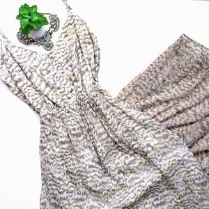 Gypsy 05 Tigra Maxi Dress Silk Tiered Leopard Print Gray Cream Size Small